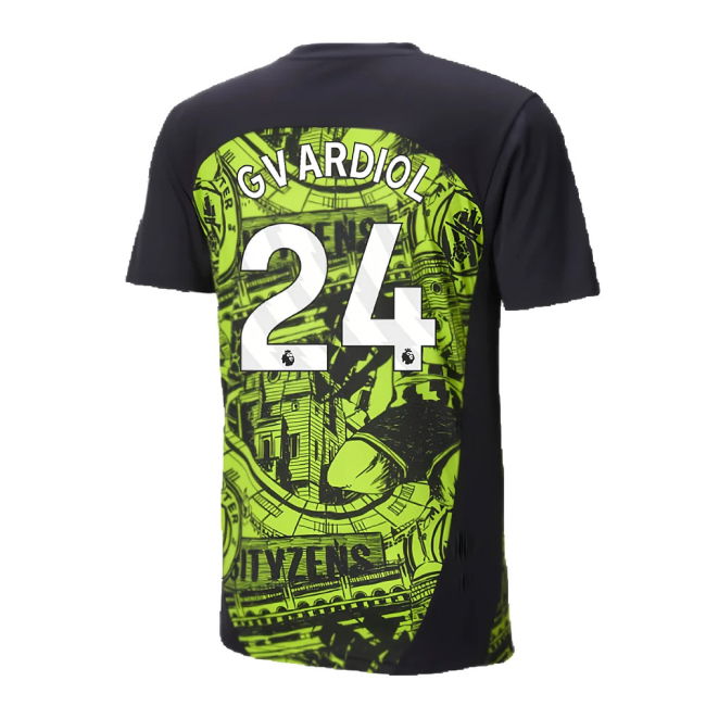2024-2025 Man City Pre-Match Shirt (Yellow Glow) (Gvardiol 24)