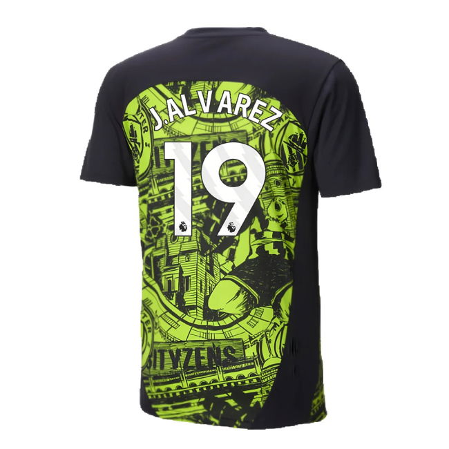 2024-2025 Man City Pre-Match Shirt (Yellow Glow) (J.Alvarez 19)