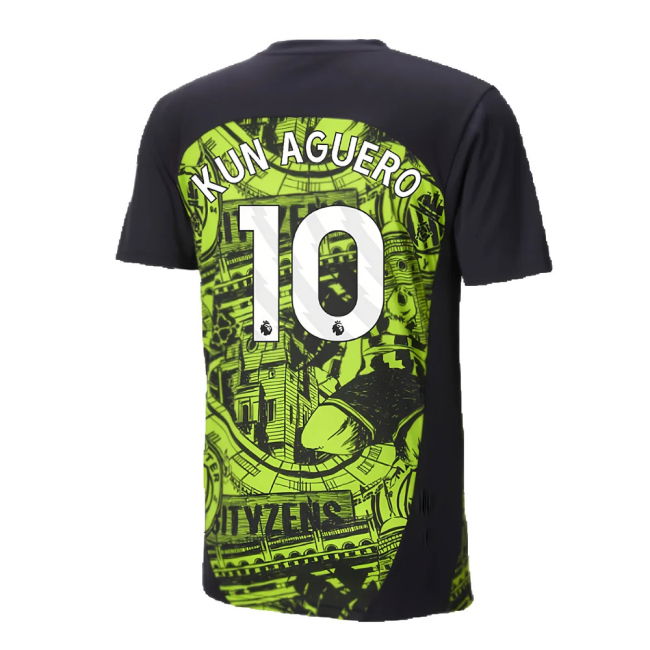 2024-2025 Man City Pre-Match Shirt (Yellow Glow) (Kun Aguero 10)