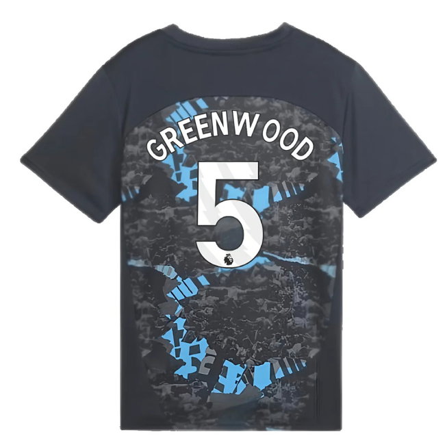 2024-2025 Man City Prematch SS Jersey (Strong Gray) - Kids (Greenwood 5)