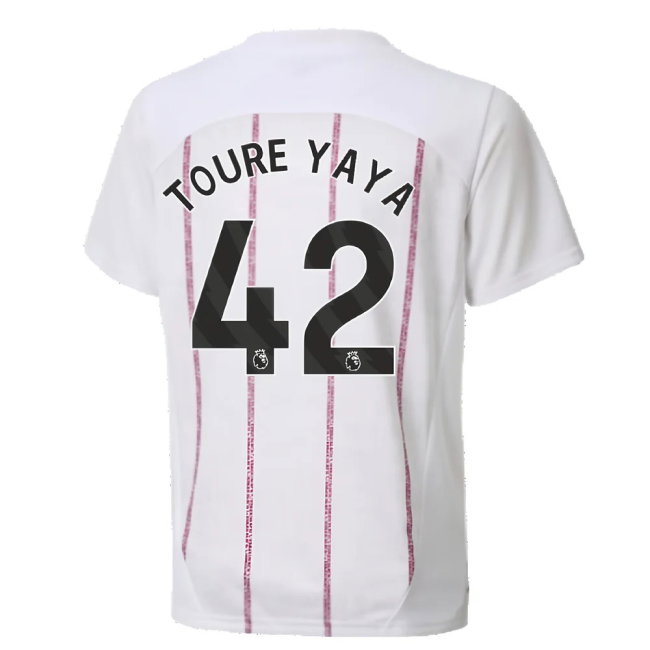 2024-2025 Man City Prematch SS Jersey (White) - Kids (Toure Yaya 42)