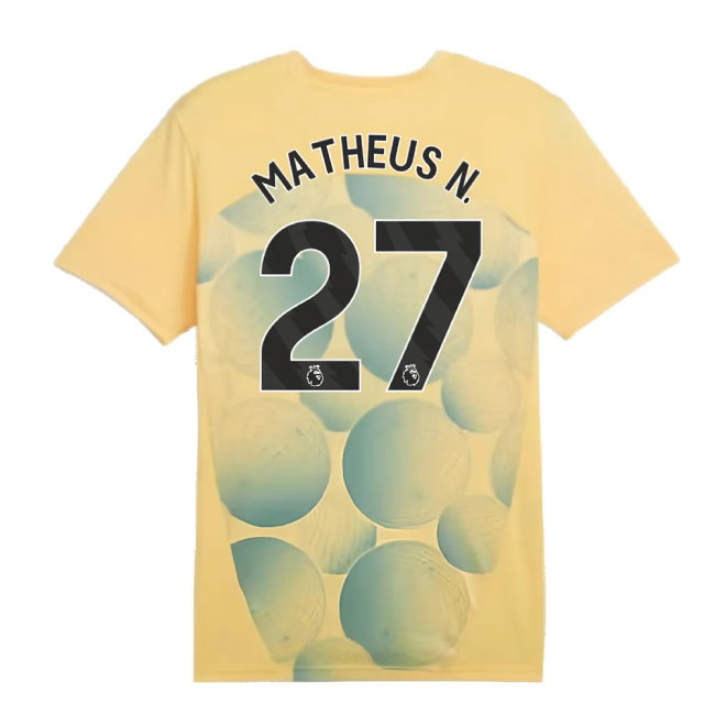2024-2025 Man City Prematch SS Shirt (Flaxen) (Matheus N. 27)
