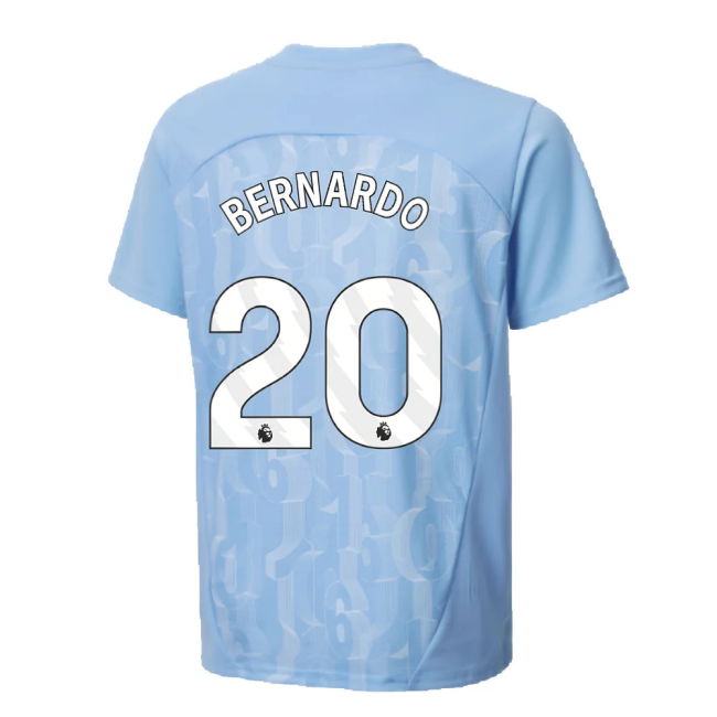 2024-2025 Man City Prematch SS Shirt (Light Blue) - Kids (Bernardo 20)