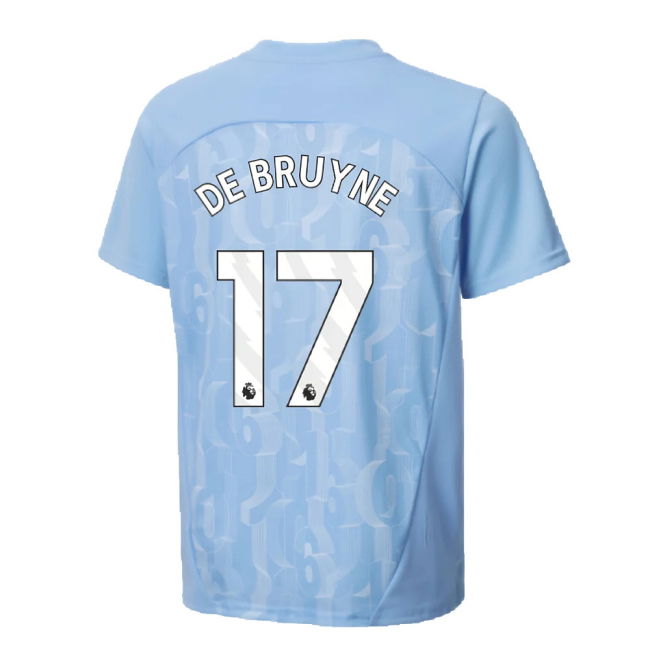 2024-2025 Man City Prematch SS Shirt (Light Blue) - Kids (De Bruyne 17)