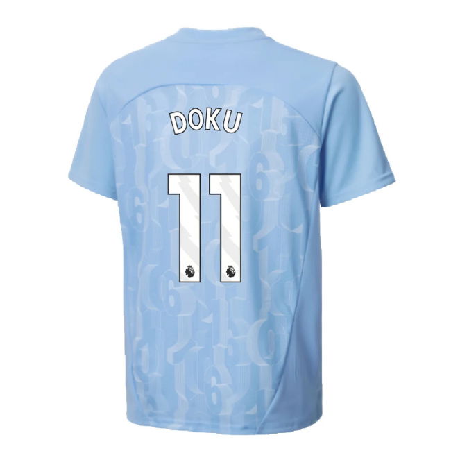 2024-2025 Man City Prematch SS Shirt (Light Blue) - Kids (Doku 11)
