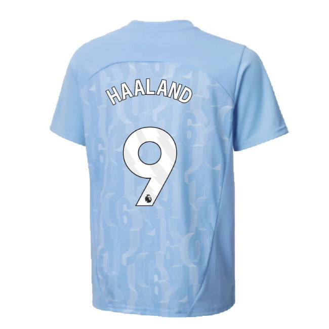 2024-2025 Man City Prematch SS Shirt (Light Blue) - Kids (Haaland 9)