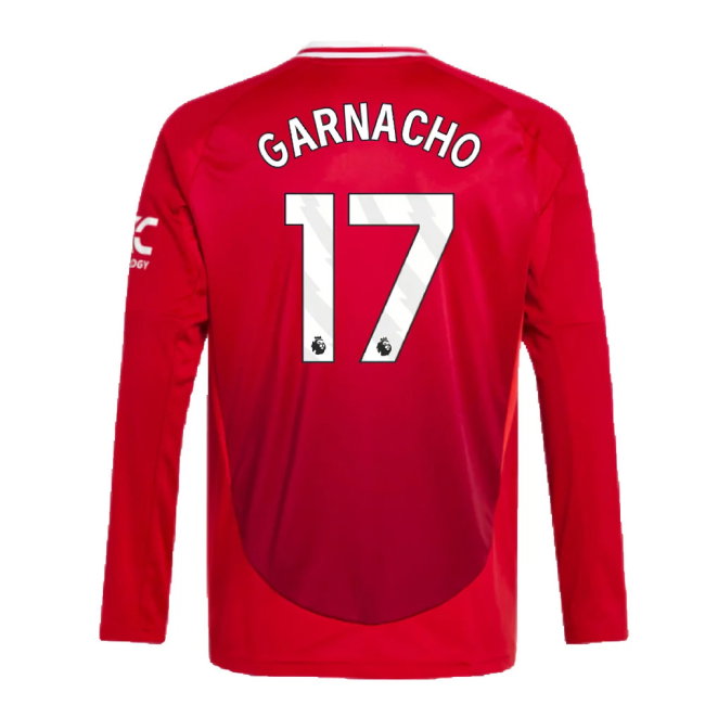 2024-2025 Man Utd Long Sleeve Home Shirt (Kids) (Garnacho 17)