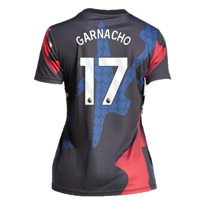 2024-2025 Man Utd Pre-Match Shirt (Black) - Womens (Garnacho 17)