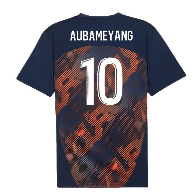 2024-2025 Marseille Pre-Match Shirt (Club Navy) (Aubameyang 10)