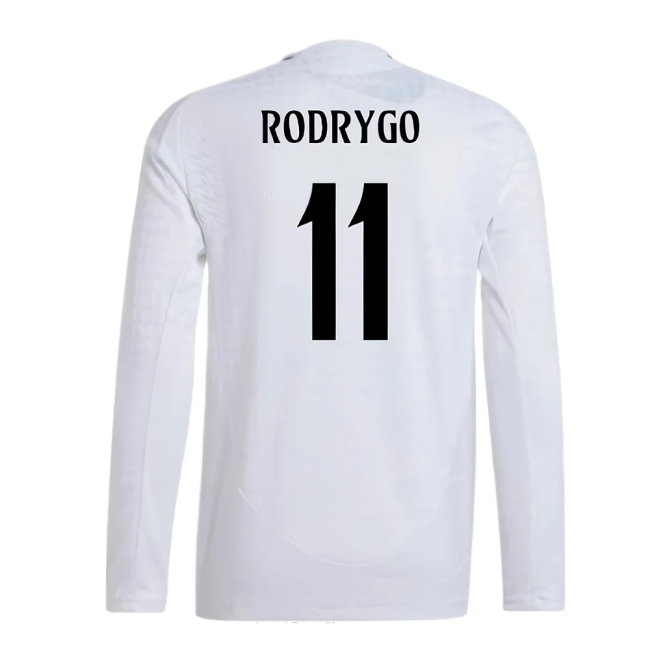2024-2025 Real Madrid Authentic Long Sleeve Home Shirt (Rodrygo 11)