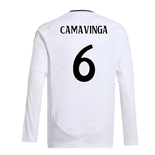 2024-2025 Real Madrid Long Sleeve Home Shirt (Kids) (Camavinga 6)