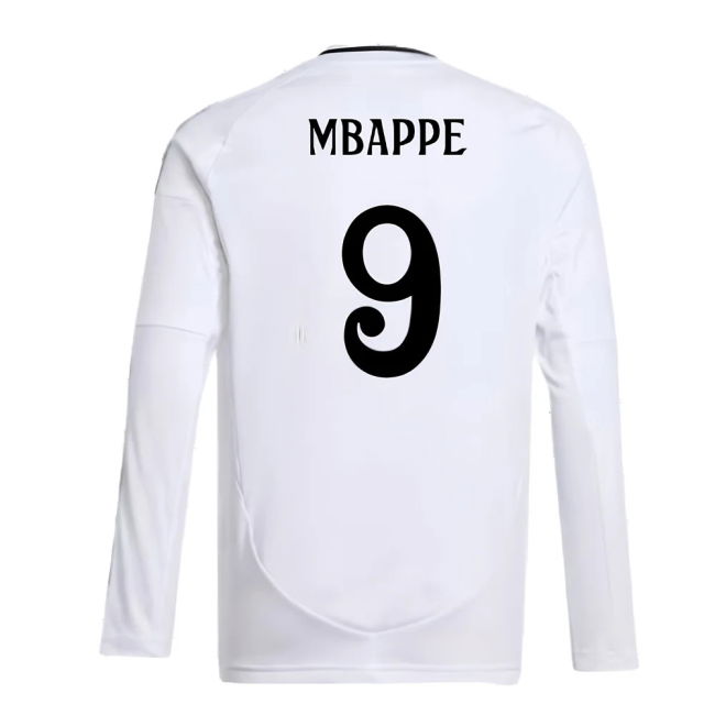 2024-2025 Real Madrid Long Sleeve Home Shirt (Kids) (Mbappe 9)
