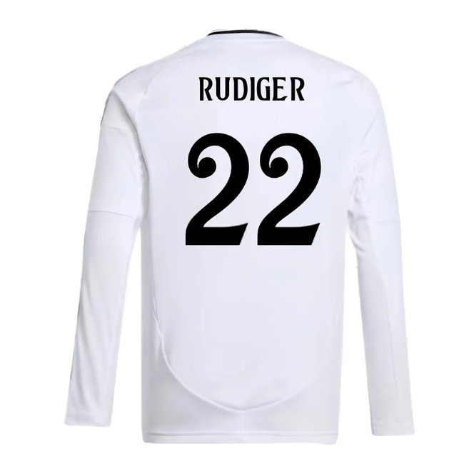 2024-2025 Real Madrid Long Sleeve Home Shirt (Kids) (Rudiger 22)
