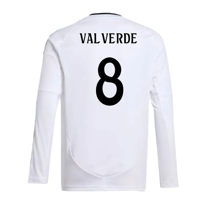 2024-2025 Real Madrid Long Sleeve Home Shirt (Kids) (Valverde 8)