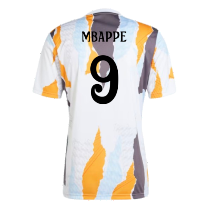 2024-2025 Real Madrid Pre-Match Shirt (White/Crew Orange) (Mbappe 9)