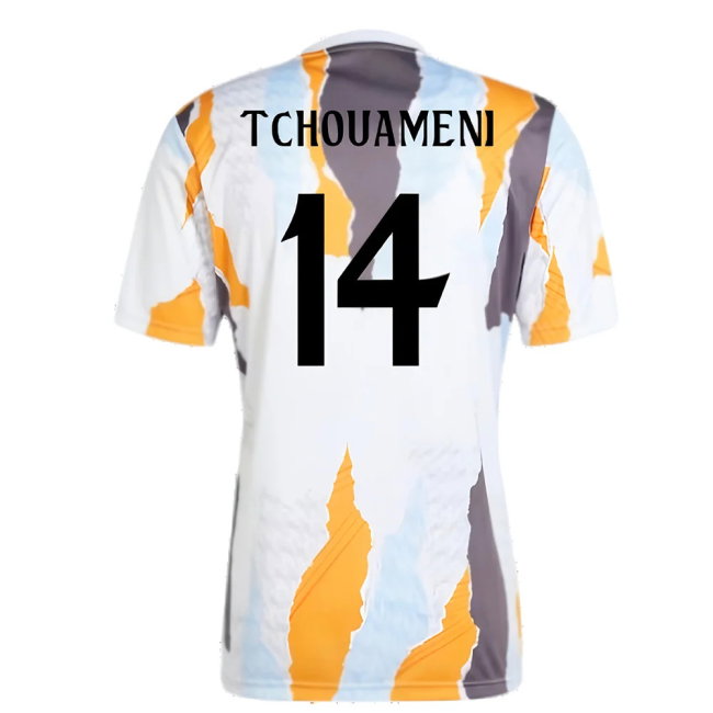 2024-2025 Real Madrid Pre-Match Shirt (White/Crew Orange) (Tchouameni 14)