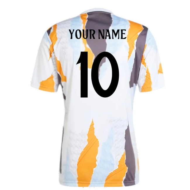 2024-2025 Real Madrid Pre-Match Shirt (White/Crew Orange) (Your Name)