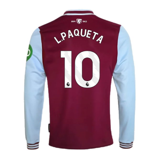 2024-2025 West Ham Long Sleeve Home Shirt (Kids) (L.Paqueta 10)