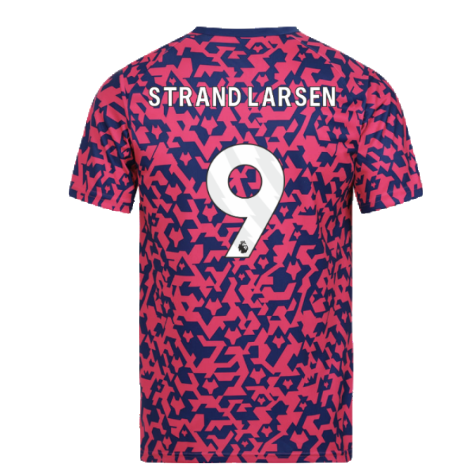 2024-2025 Wolves Pre Match T-Shirt - Blue/Pink (Strand Larsen 9)