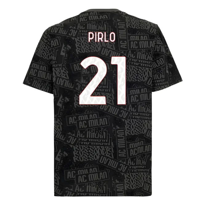 2025-2026 AC Milan ftblCulture Tee AOP (Black) (Pirlo 21)
