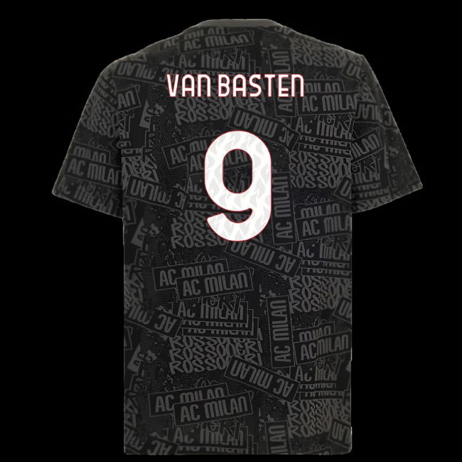 2025-2026 AC Milan ftblCulture Tee AOP (Black) (Van Basten 9)