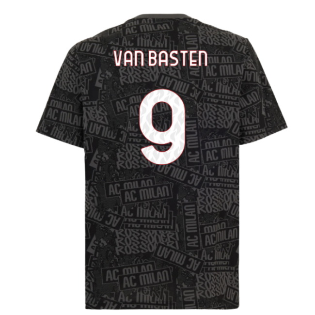 2025-2026 AC Milan ftblCulture Tee AOP (Black) (Van Basten 9)