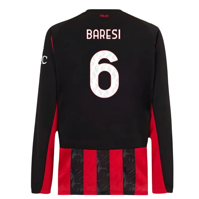 2025-2026 AC Milan Long Sleeve Home Shirt (Baresi 6)