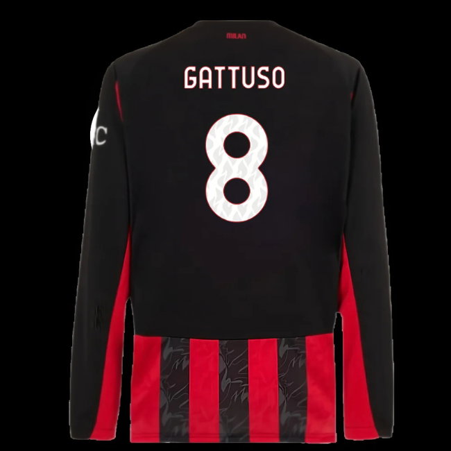 2025-2026 AC Milan Long Sleeve Home Shirt (Gattuso 8)