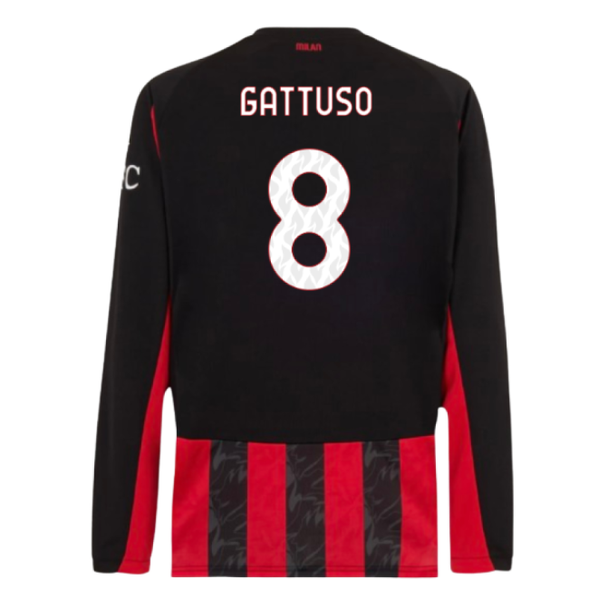 2025-2026 AC Milan Long Sleeve Home Shirt (Gattuso 8)