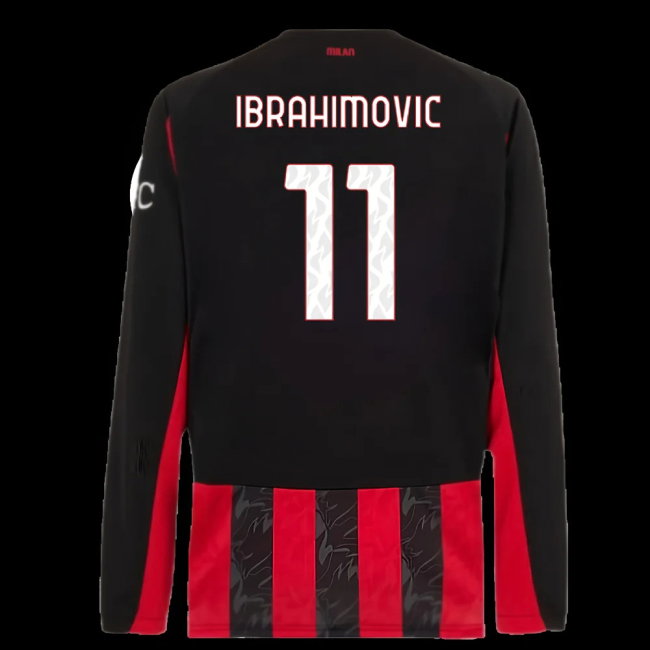 2025-2026 AC Milan Long Sleeve Home Shirt (Ibrahimovic 11)