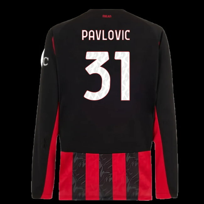 2025-2026 AC Milan Long Sleeve Home Shirt (Pavlovic 31)
