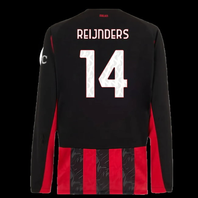 2025-2026 AC Milan Long Sleeve Home Shirt (Reijnders 14)