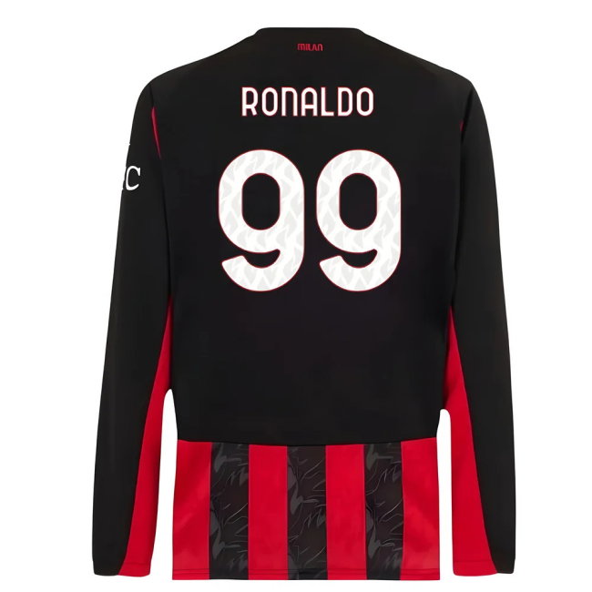 2025-2026 AC Milan Long Sleeve Home Shirt (Ronaldo 99)