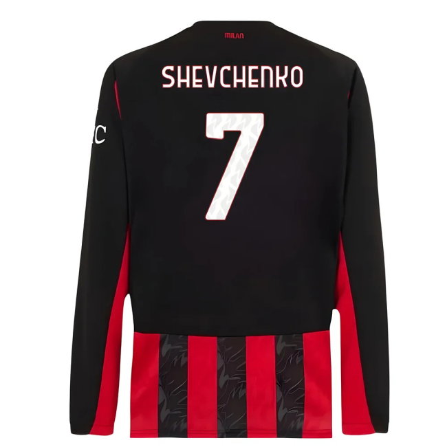 2025-2026 AC Milan Long Sleeve Home Shirt (Shevchenko 7)