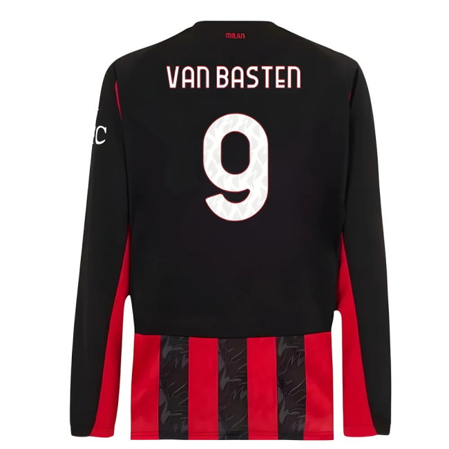 2025-2026 AC Milan Long Sleeve Home Shirt (Van Basten 9)
