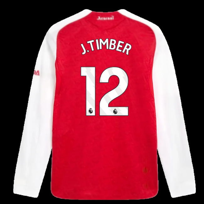 2025-2026 Arsenal Authentic Long Sleeve Home Shirt (J.Timber 12)