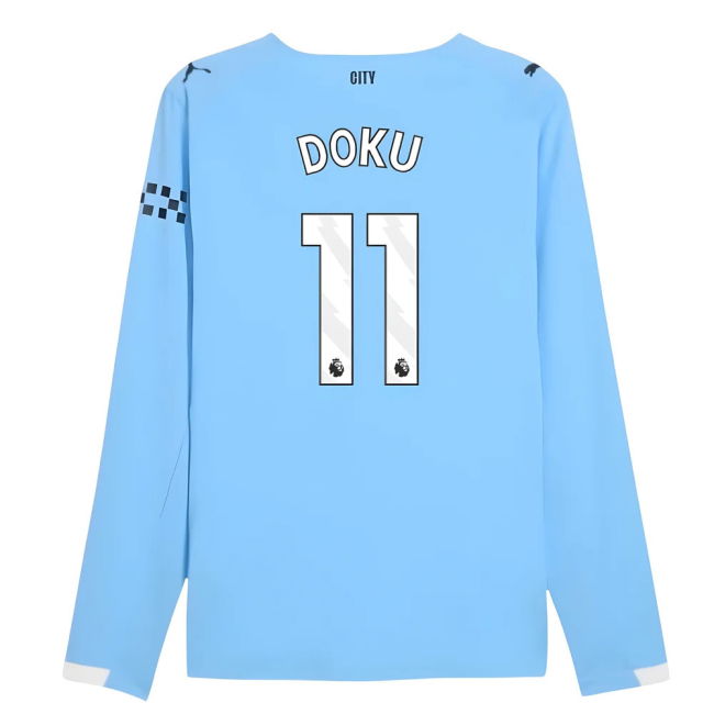 2025-2026 Man City Authentic Long Sleeve Home Shirt (Doku 11)