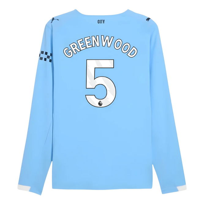 2025-2026 Man City Authentic Long Sleeve Home Shirt (Greenwood 5)