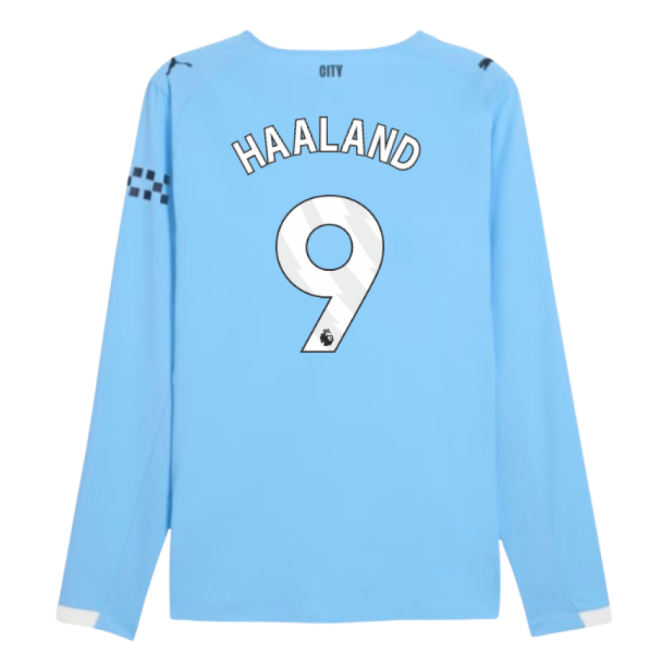 2025-2026 Man City Authentic Long Sleeve Home Shirt (Haaland 9)