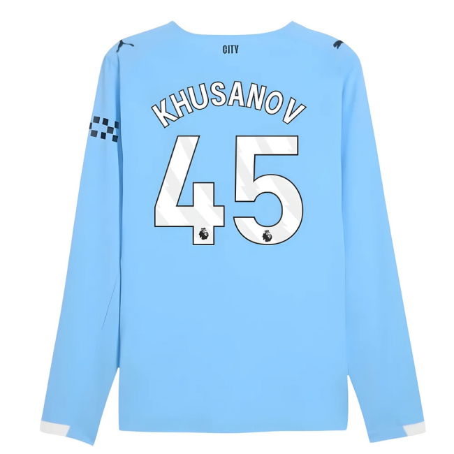 2025-2026 Man City Authentic Long Sleeve Home Shirt (Khusanov 45)