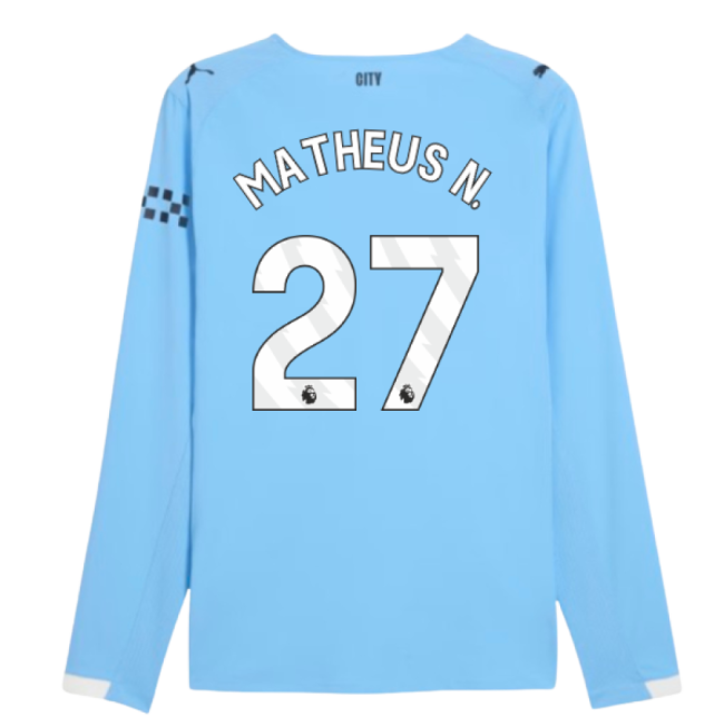 2025-2026 Man City Authentic Long Sleeve Home Shirt (Matheus N. 27)
