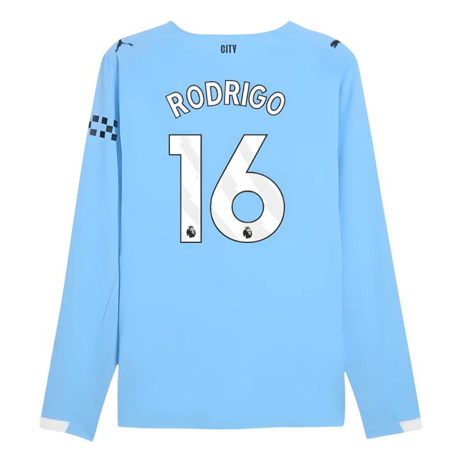 2025-2026 Man City Authentic Long Sleeve Home Shirt (Rodrigo 16)