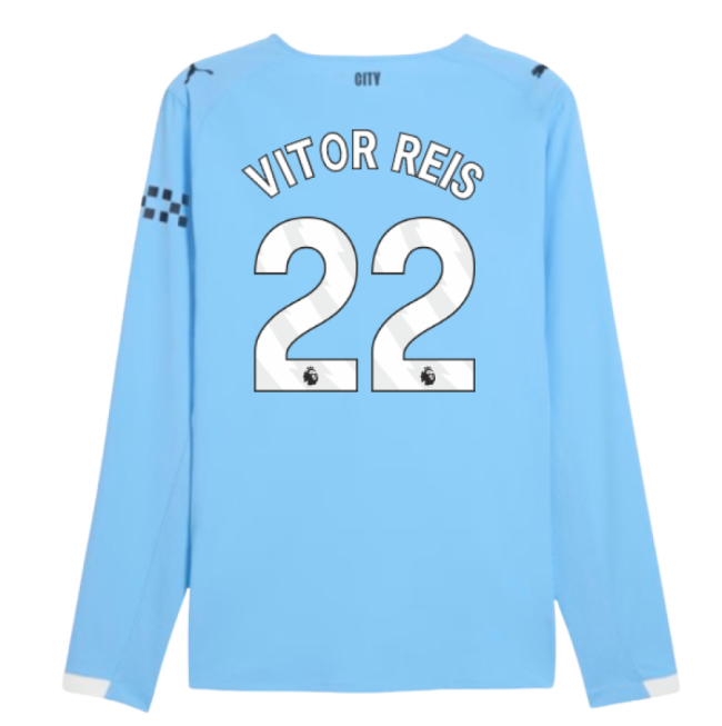 2025-2026 Man City Authentic Long Sleeve Home Shirt (Vitor Reis 22)