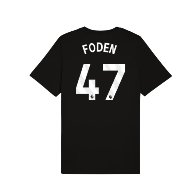 2025-2026 Man City FtblESS Tee (Black) (Foden 47)