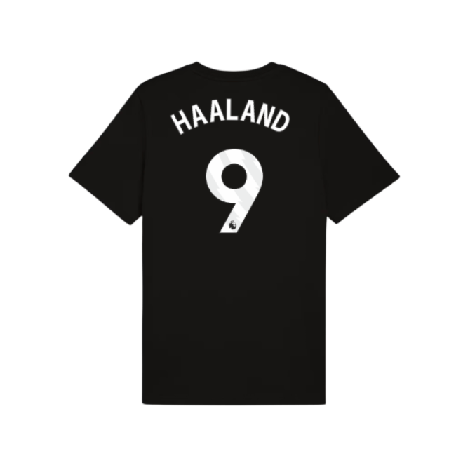 2025-2026 Man City FtblESS Tee (Black) (Haaland 9)