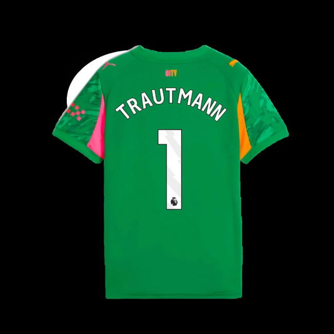 2025-2026 Man City Goalkeeper Away Shirt (Green) - Kids (Trautmann 1)