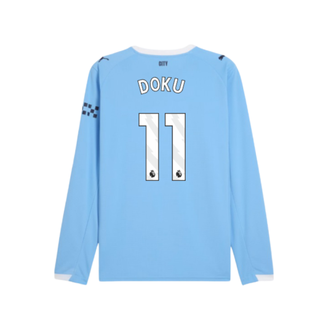 2025-2026 Man City Long Sleeve Home Shirt (Doku 11)