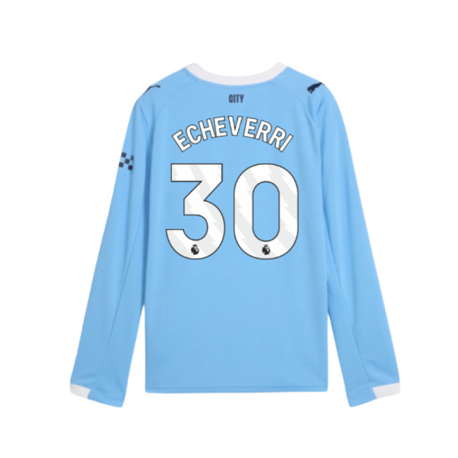 2025-2026 Man City Long Sleeve Home Shirt (Kids) (Echeverri 30)
