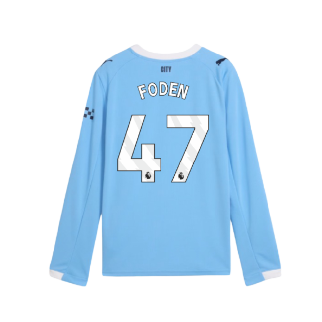 2025-2026 Man City Long Sleeve Home Shirt (Kids) (Foden 47)
