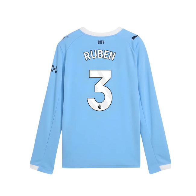 2025-2026 Man City Long Sleeve Home Shirt (Kids) (Ruben 3)